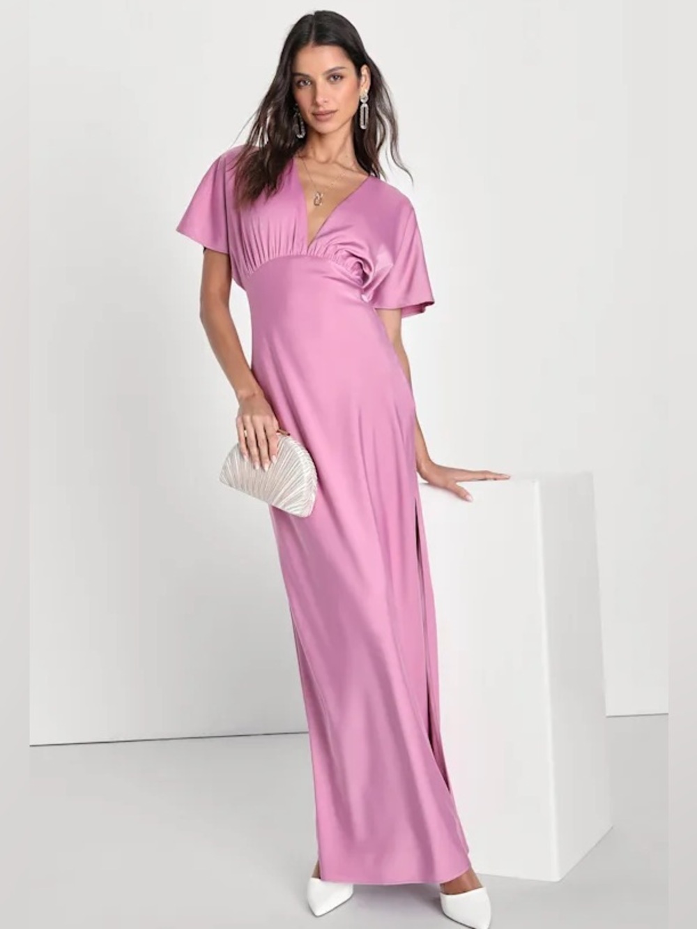 Lulu's Dusty Rose V-Neck Maxi Dress